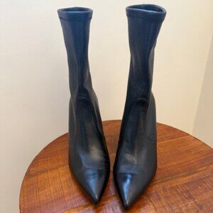 Stuart Weitzman Black Leather Heeled Bootie, Size 10.5